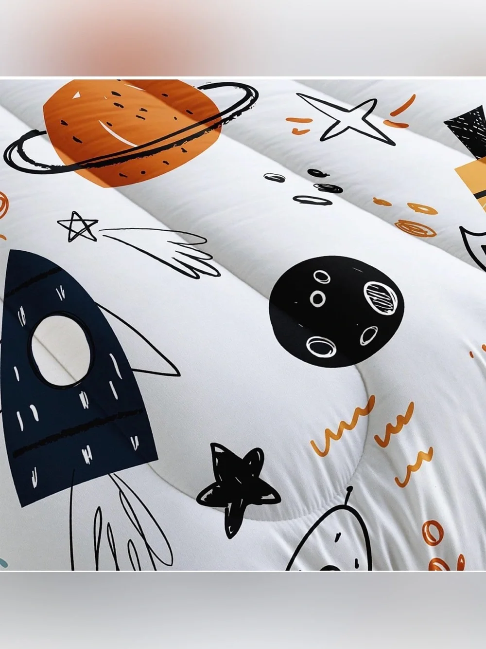 Space Universe Rocket Comforter Set for Kids 1 Comforter & 2 Pillowcases(Queen)